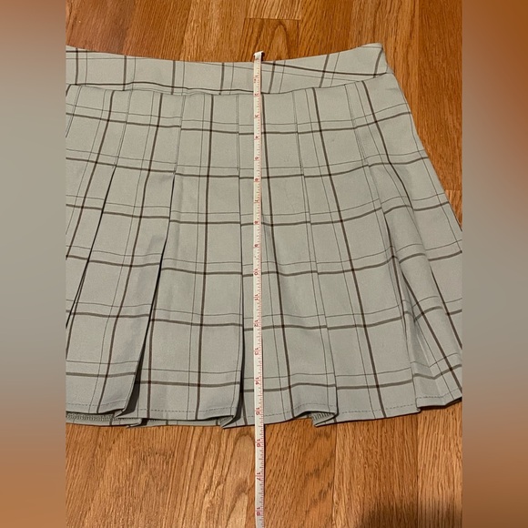 High Waisted A-line Pleated Skater Tennis Skirt Blue Gray Brown Stripe - Picture 10 of 10